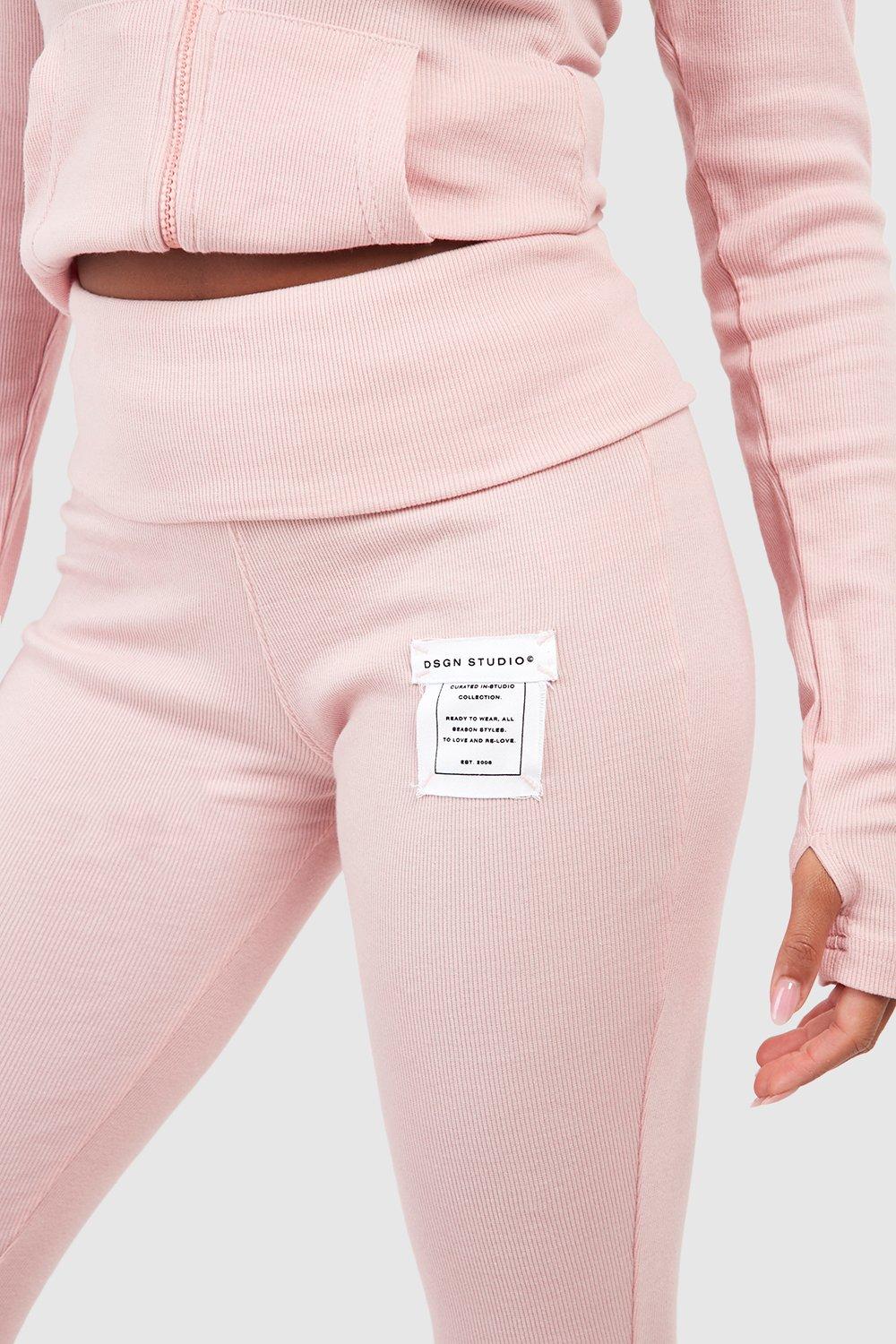 Dsgn Studio Ribbed Woven Label Flare Yoga Pants boohoo